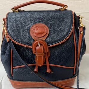 Dooney & Bourke Inspired Navy Blue and Brown Leather Backpack/Satchel